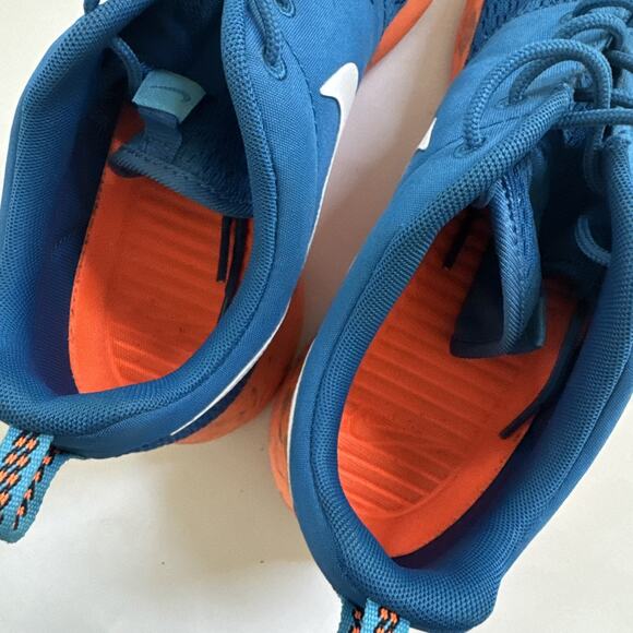 Nike‎ Roshe Run Shoe 669985-400 Marble Military Blue Orange White Men Size 8.5 - Picture 6 of 12